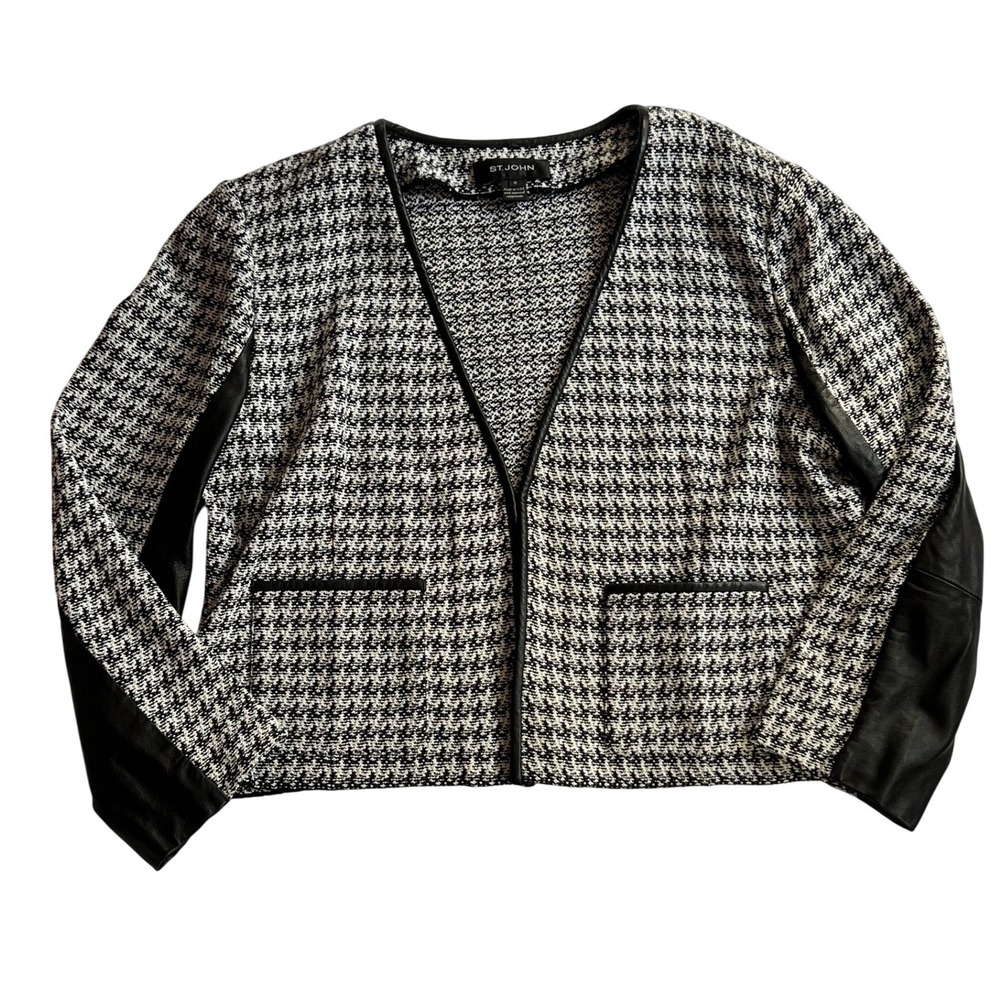 St John Collection Houndstooth Luxury Business Casual Jacket Black White Size 16 - Picture 2 of 8